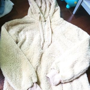 Yanekop teddy bear women's cream 1/4 zip size large